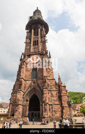 Exterior of Freiburg Munster cathedral, a medieval church in Freiburg im Breisgau city, Baden-Wuerttemberg state, Germany Stock Photo
