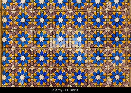 Typical Lisbon old ceramic wall tiles (azulejos) on the building exterior in Lisbon, Portugal