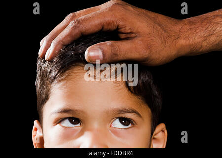 2 People Grandfather Blessing grandson hand touching Stock Photo