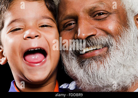2 People Grandfather and Grandson Shouting fun Stock Photo
