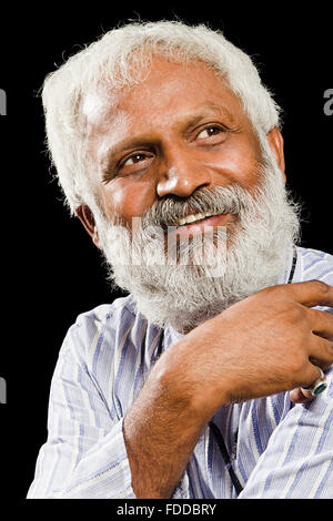 1 indian Senior Adult Man thinking Stock Photo