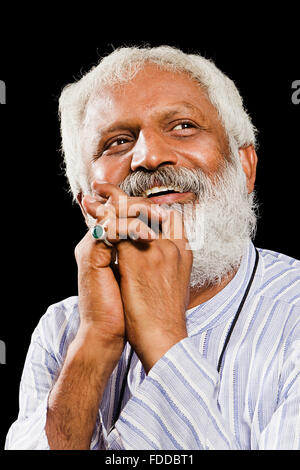 1 indian Senior Adult Man thinking Stock Photo