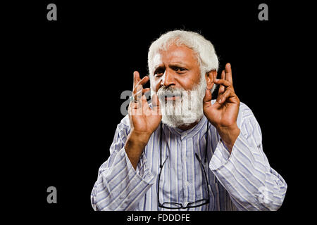 1 indian Senior Adult Man hand Gesturing Showing Stock Photo