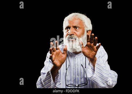 1 indian Senior Adult Man hand Gesturing Serious Problem Stock Photo