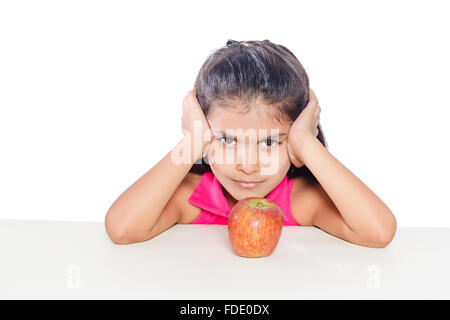 1 Person Only Apple Eating Fruit Girl Head In Hands Health Kid Ripe Little Stock Photo