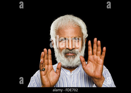 1 indian Senior Adult Man hand showing Stock Photo