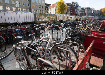 Bicycle storage station ( Dutch : Fietsenstalling ), Singel, Amsterdam, North Holland. The Netherlands Stock Photo