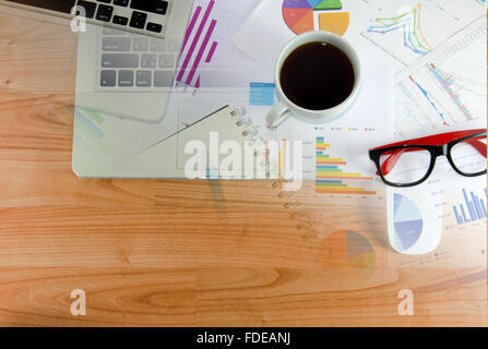 Laptop computer and flower. Top view with copy space.Business Concept Stock Photo
