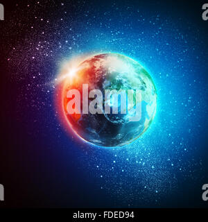 Earth planet in sun rays Stock Photo - Alamy