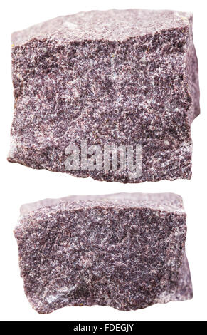 macro shooting of collection natural rock - two red alunite mineral stones isolated on white background Stock Photo