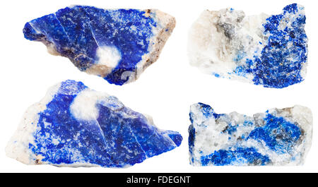 Dark blue gem stones set white background isolated closeup, raw ...