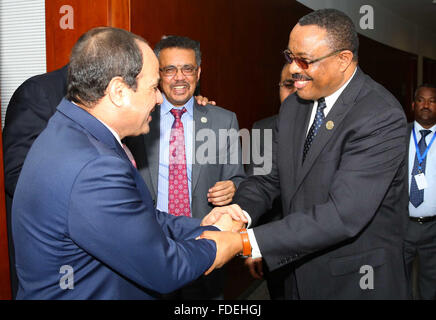 Addis Ababa, Addis Ababa, Ethiopia. 30th Jan, 2016. Egypt's President Abdel Fattah al-Sisi meets with Ethiopian Prime Minister Haile Mariam Dessalines, in Ethiopia's capital Addis Ababa, January 30, 2016 © Egyptian President Office/APA Images/ZUMA Wire/Alamy Live News Stock Photo