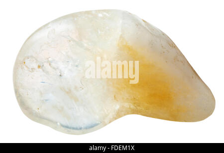 macro shooting of natural mineral stone - tumbled yellow citrine semi-precious stone isolated on white background Stock Photo