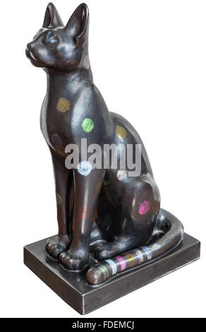 modern hand made ceramic replica of cat sculpture from Ancient Egypt isolated on white background Stock Photo