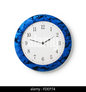Blue wall clock isolated on white background. Design element. Single object with clipping path Stock Photo