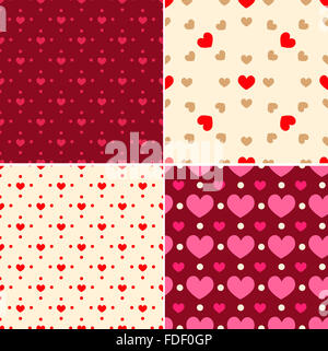 Set of decorative seamless patterns for Valentine's day Stock Photo