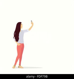 Silhouette Girl Taking Selfie Photo On Smart Phone Stock Vector