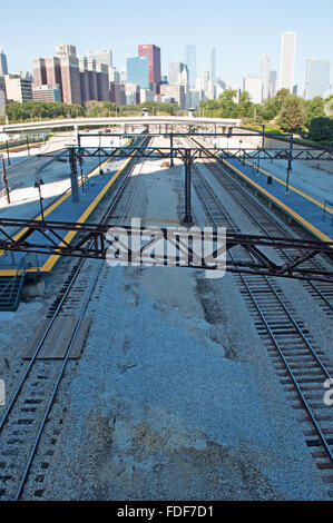 Chicago, Illinois, United States of America: skyline seen from railroad tracks Stock Photo