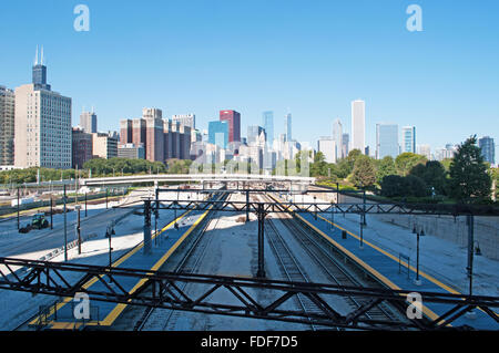 Chicago, Illinois, United States of America: skyline seen from railroad tracks Stock Photo