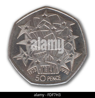 Reverse of commemorative fifty pence piece 25th Anniversary of UK EU membership 1973 1998 Stock Photo