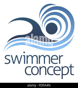An abstract icon of a swimmer swimming in the water Stock Photo