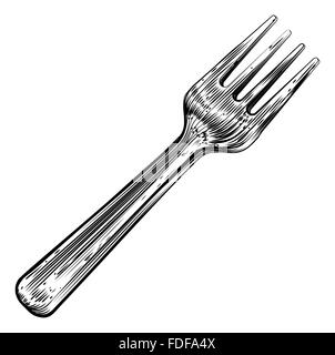 An original illustration of a fork in a vintage woodcut or woodblock style Stock Photo