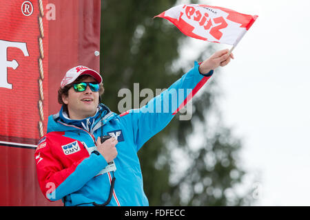 Oberstdorf, Germany. 30th January, 2016. Austria's assistant coach Florian Schabereiter at the individual normal hill event at the FIS women's ski jumping world cup in Oberstdorf, Germany, 30 January 2016. Photo: DANIEL KARMANN/dpa/Alamy Live News Stock Photo