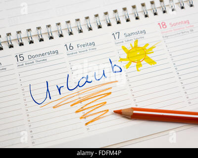 Calendar with date, Urlaub or holidays, vacation planning Stock Photo