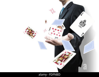 Close up of businessman throwing cards. Gambling concept Stock Photo