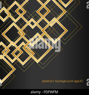 abstract background with golden rhombus frames and lines on black. vector template for your design Stock Vector