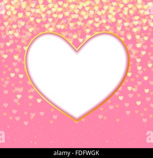 abstract background heart frame and falling hearts on pink background. vector illustration Stock Vector