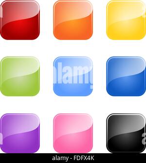Set of colored glossy blank button isolated on white background Stock Vector