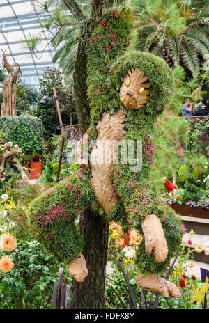 Monkey shaped topiary art celebrating the Chinese New Year of the Monkey in the Flower Dome at the Gardens by the Bay, Singapore Stock Photo