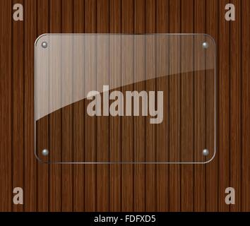 Glass banner on wooden background Stock Vector