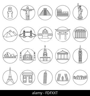 Popular travel landmarks icon set Stock Vector