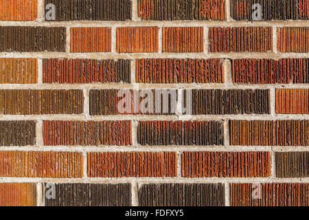 Multi coloured brick wall background and texture. Different bricks can be seen with groves and cement between them, Stock Photo