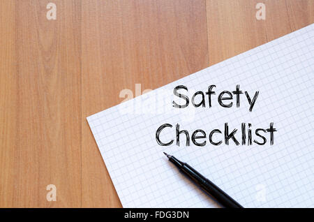 Safety checklist text concept write on notebook with pen Stock Photo