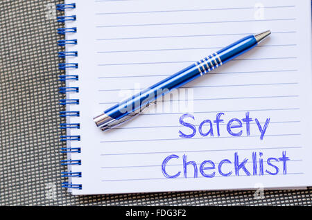 Safety checklist text concept write on notebook with pen Stock Photo