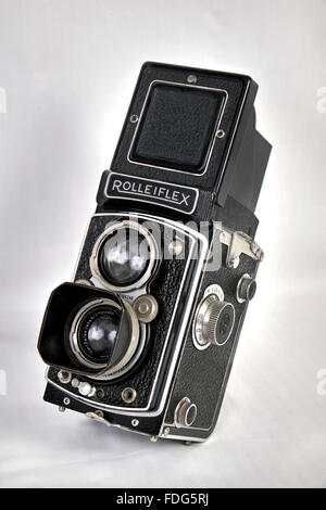 Film camera. Vintage Rolleiflex TLR Classic medium format. c. 1953 Stock Photo