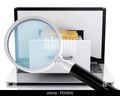 image of 3d renderer illustration. Laptop and files. Data storage. Isolated white background Stock Photo