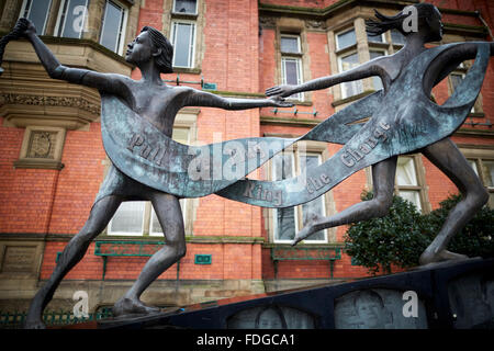 Hyde town centre Historically in Cheshire is a town in Greater Manchester, England   The Chartist Statue', by Stephen Broadbent. Stock Photo