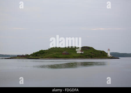 Lighthouse on Georges Island in Halifax Bay, Canada. Stock Photo