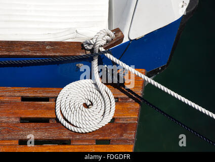 Porto Cervo,Arzachena,Sardinia,Italy 07/2013. Rope on board of a luxury yacht moored at the port, Emerald coast Stock Photo