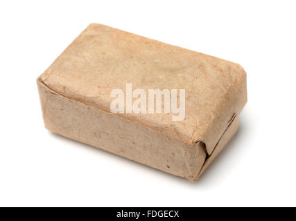 Old paper package isolated on white Stock Photo