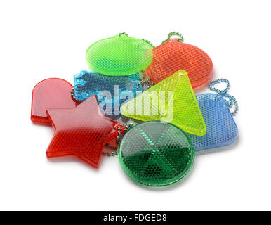 Pile of safety reflectors isolated on white Stock Photo