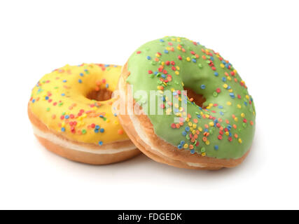Two color glazed donuts isolated on white Stock Photo