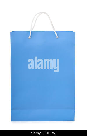 Blue paper shopping bag isolated on white Stock Photo