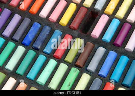 Used colorful soft art pastels in different colors. Stock Photo