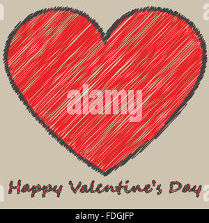 Valentine's card with big hand-drawn heart. Vector eps 10. Stock Photo