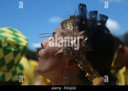 Sao Paulo, Brazil. 31st Jan, 2016. A person performs in the parade of 'Monobloco' during the Carnival festivities in Sao Paulo, Brazil, on Jan. 31, 2016. Credit:  Rahel Patrasso/Xinhua/Alamy Live News Stock Photo